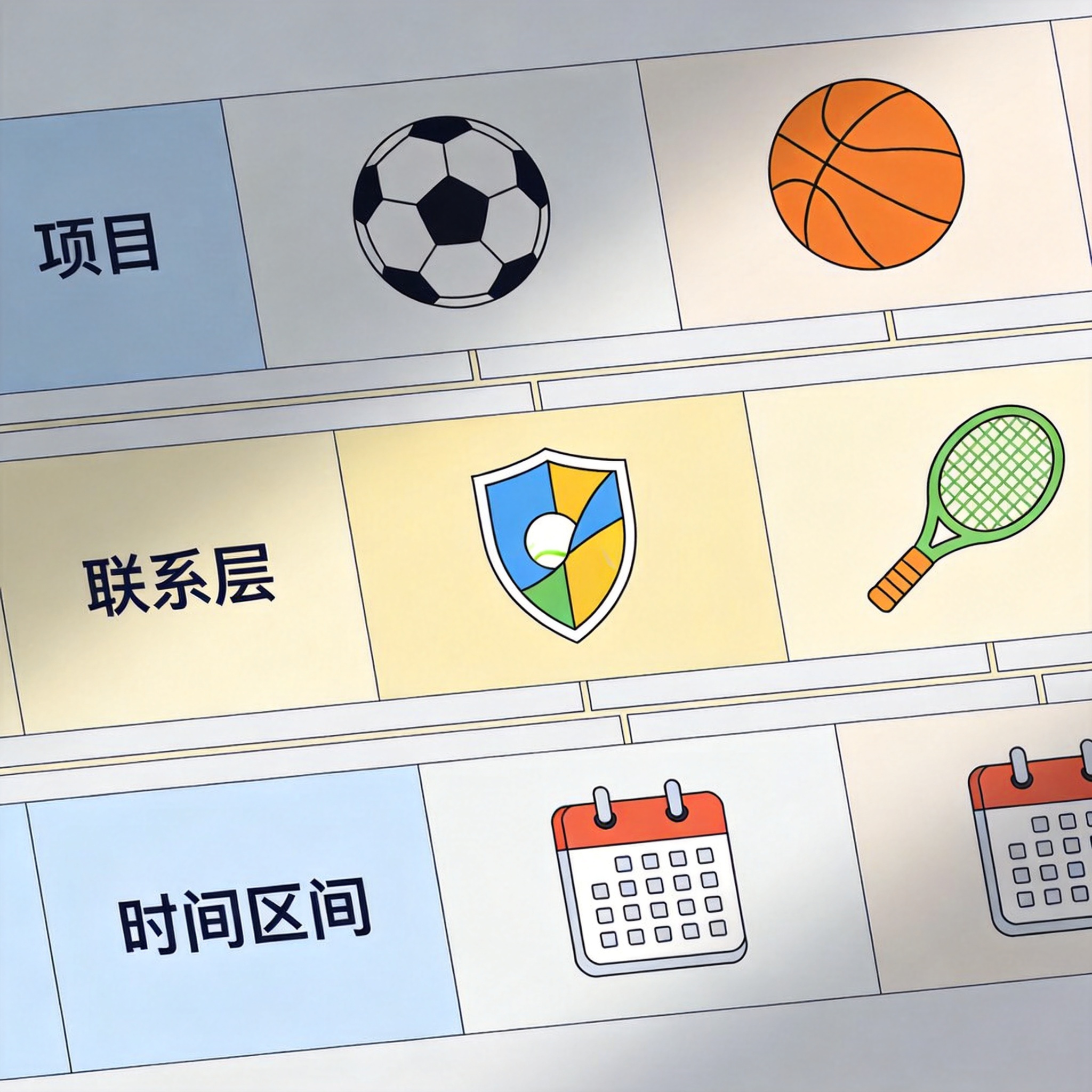 赛程与赛果模块配图：按项目、联赛与时间区间分层组织赛程排期和结果字段的界面示意